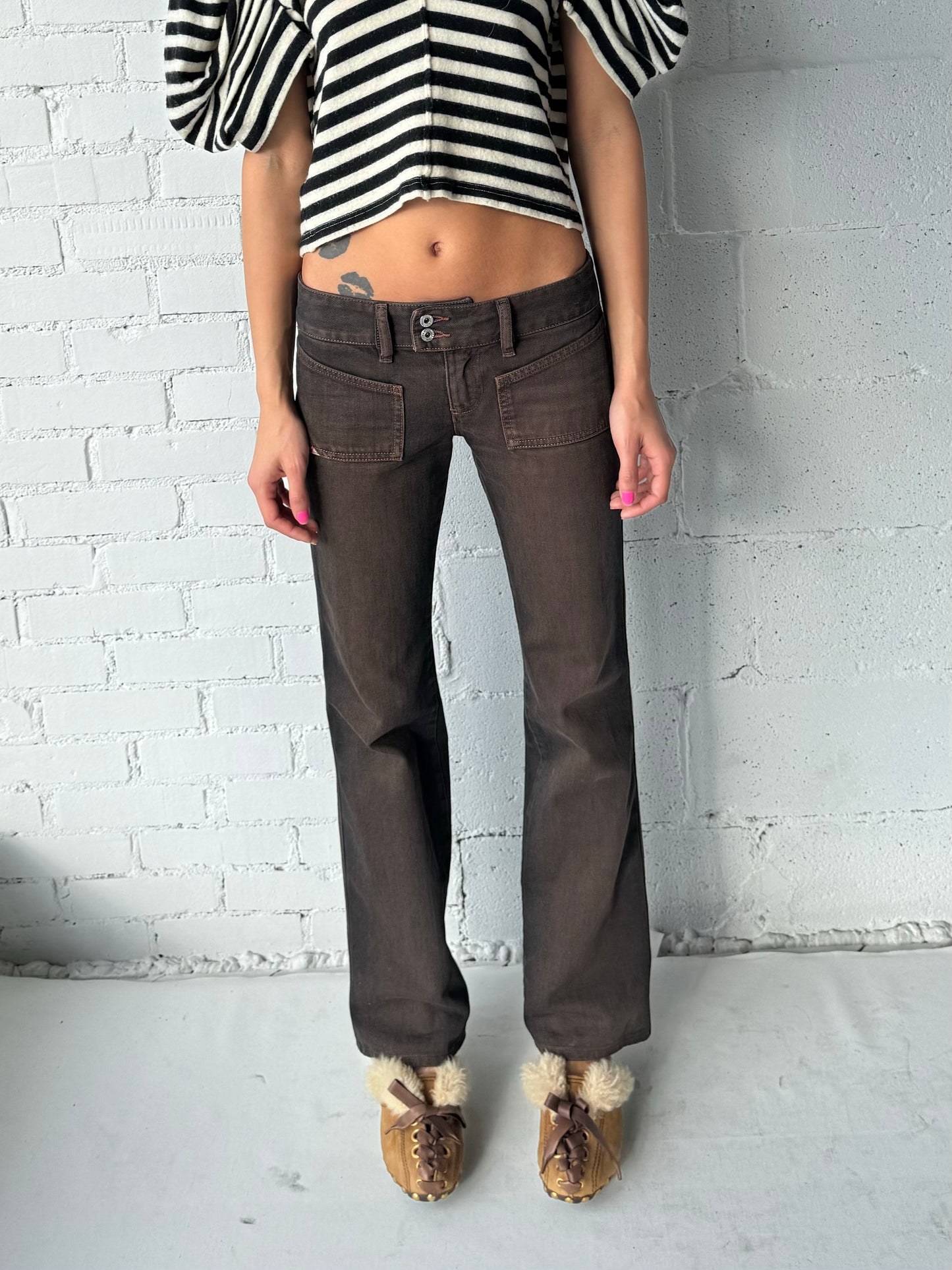 low rise jeans brown/black xs