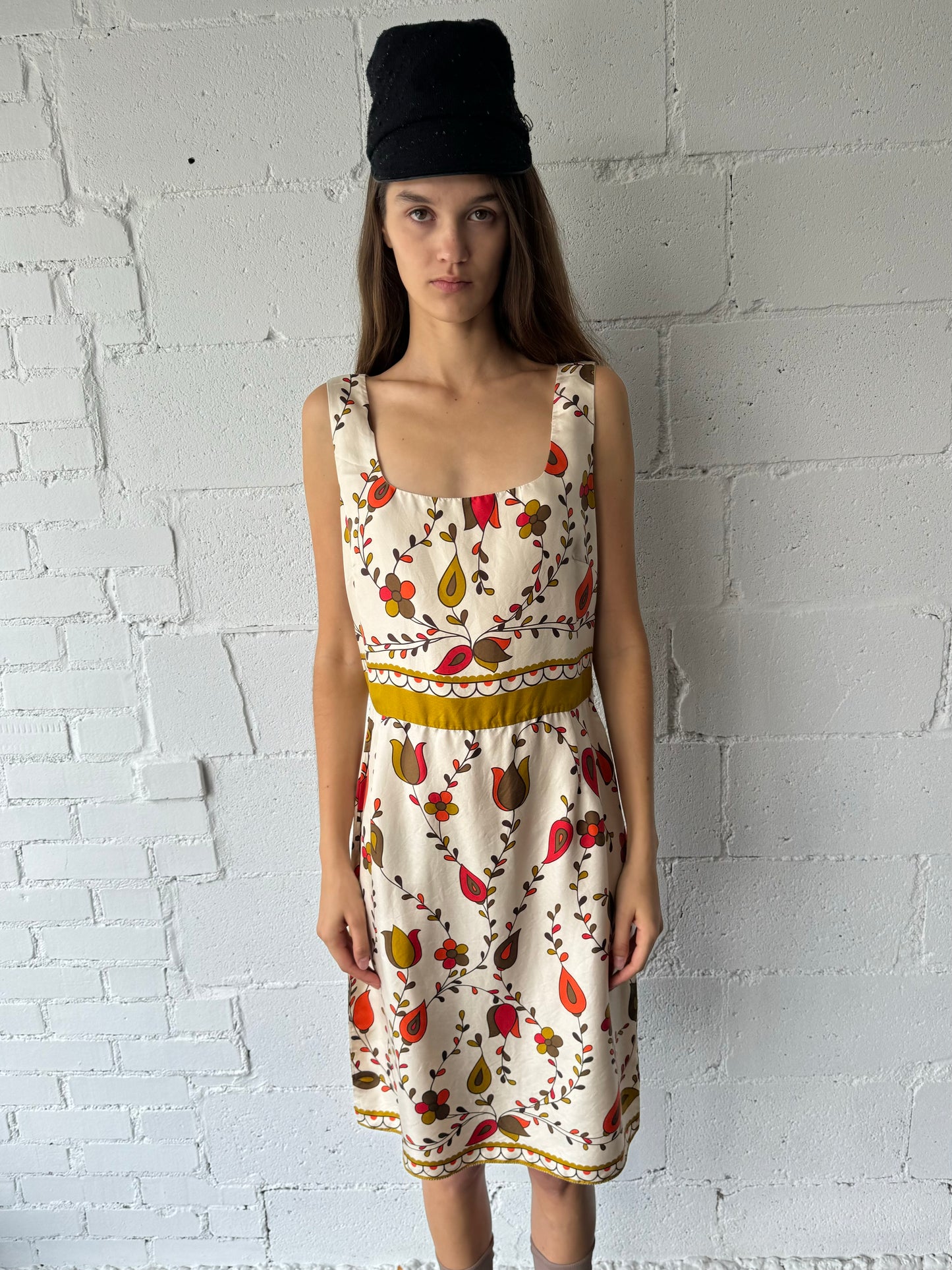 vintage silk floral sleeveless dress