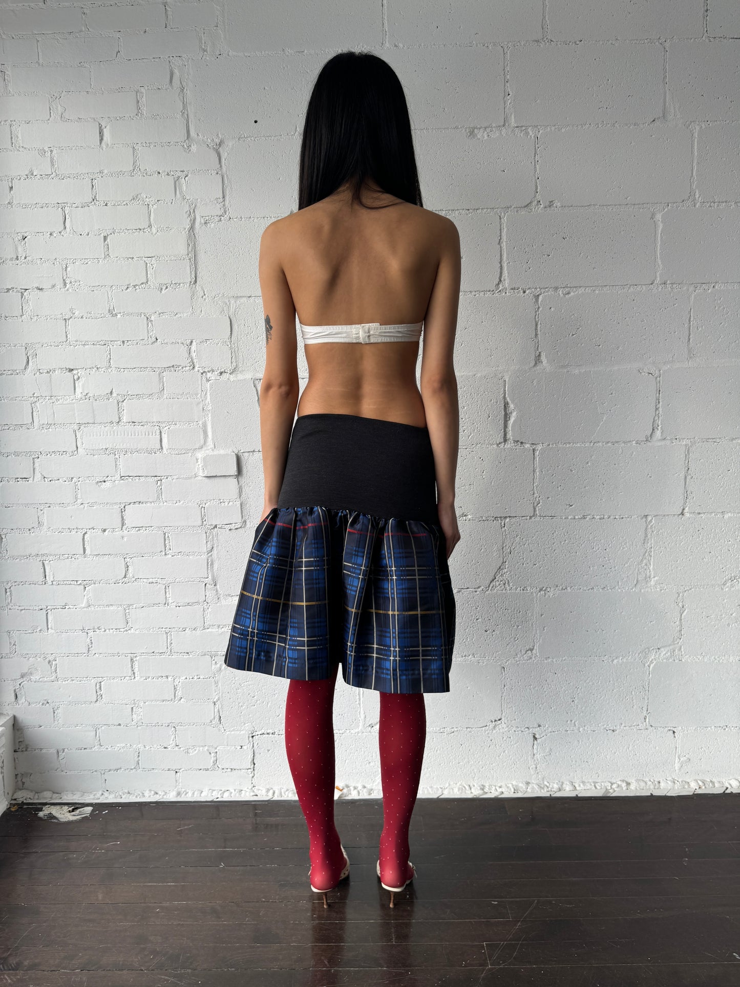 plaid wide band mini skirt