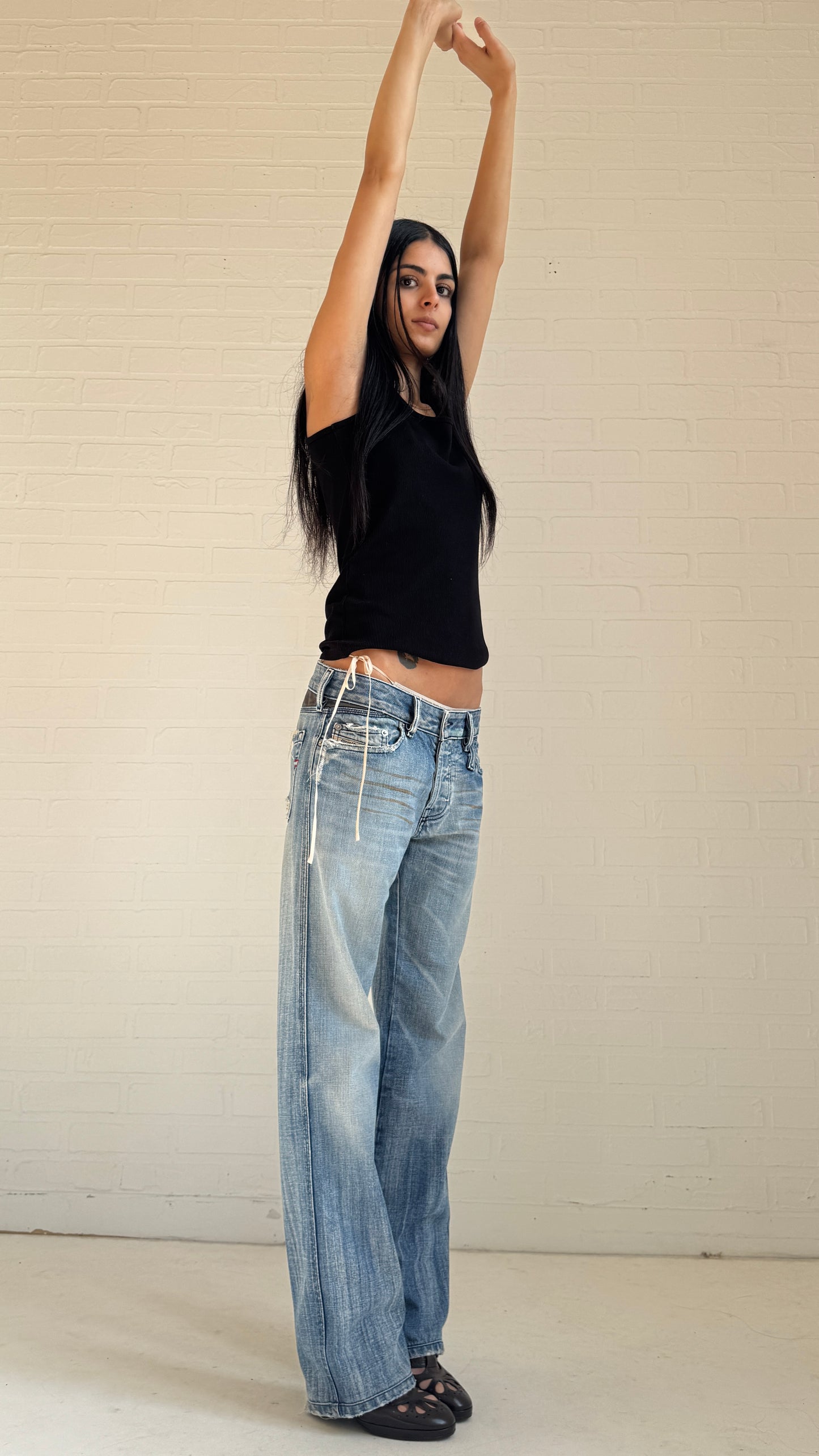 Distressed Back Panel Jeans