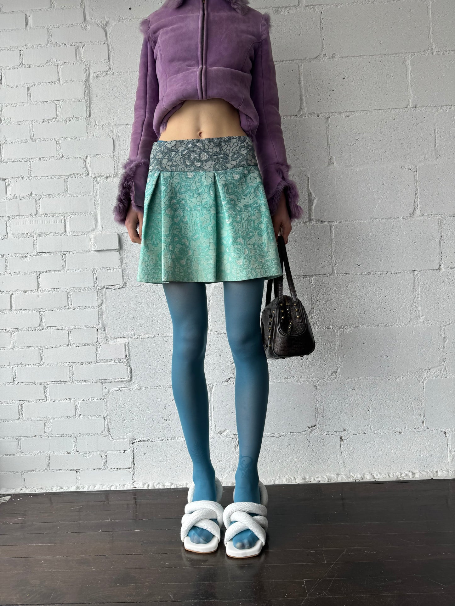 jacquered mini skirt , green blue gradient