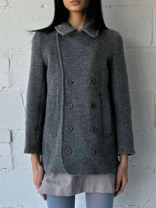 knit wool cropped pea coat / grey