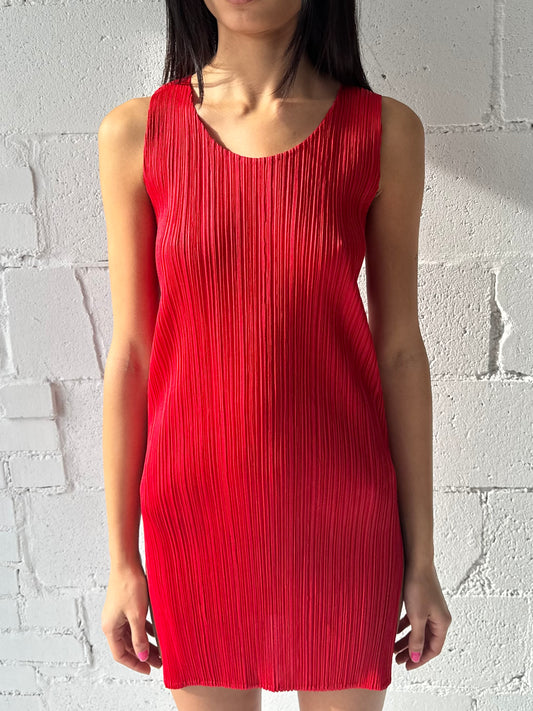 pleats pls mini dress / red