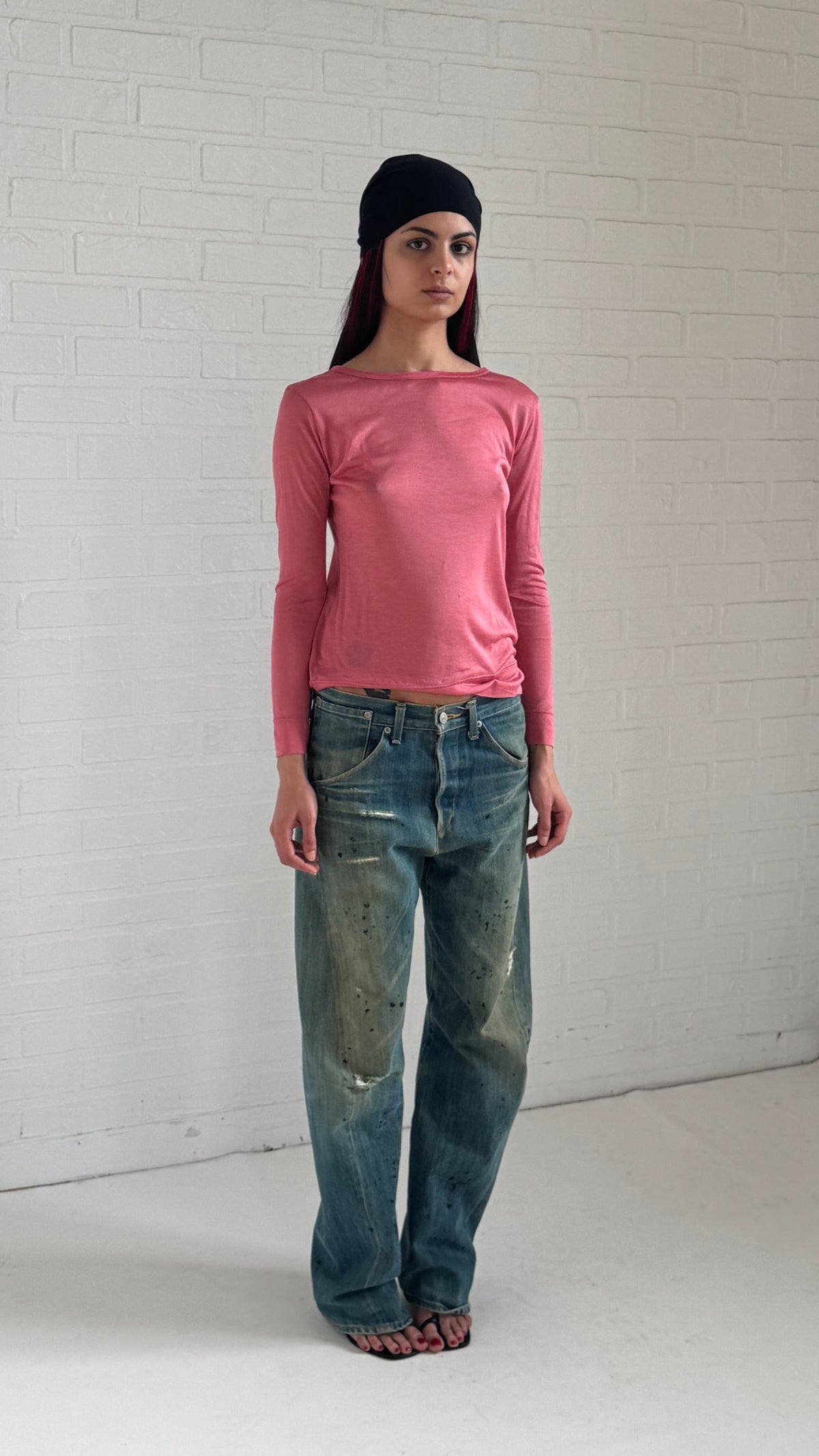 Pink Silk Sheer Long Sleeve Top