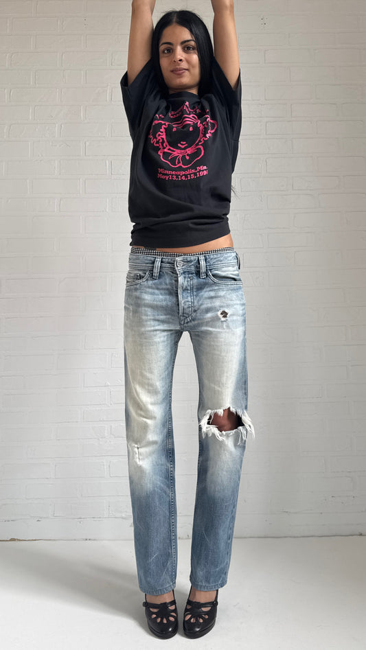 Faded Distressed Straight Leg Jeans