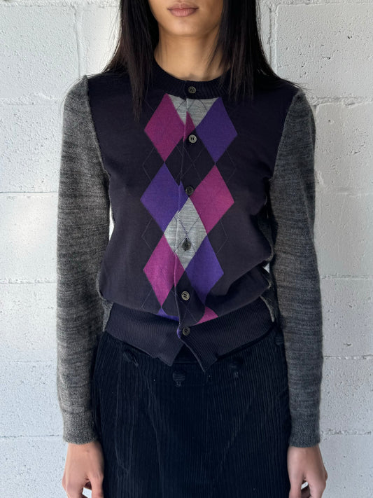 argyle knit cardigan / grey