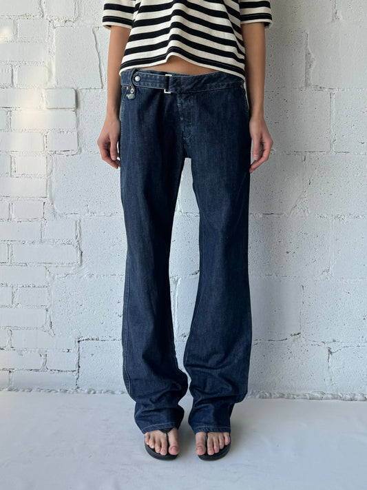 baggy belt jeans dark wash