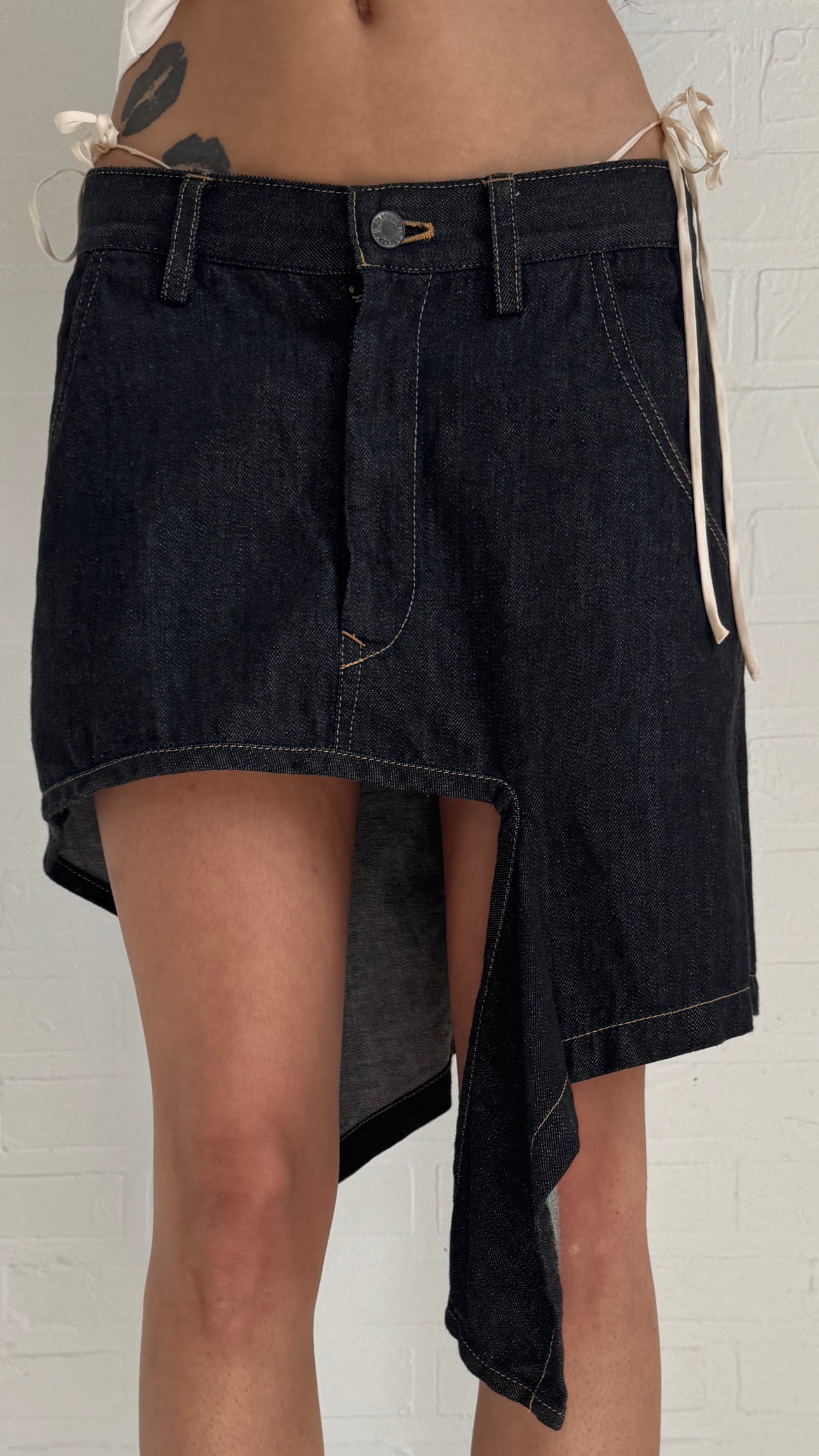 High-Low Denim Mini Skirt