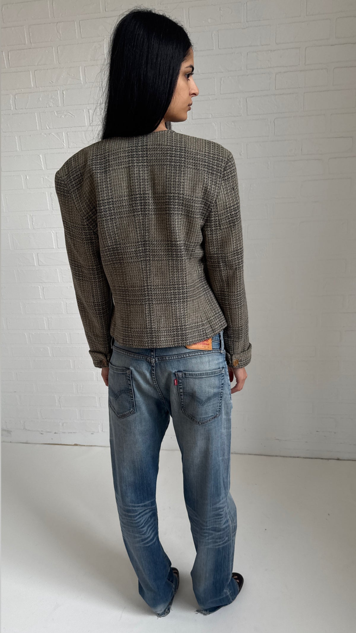 Plaid Wool Cropped Jacket