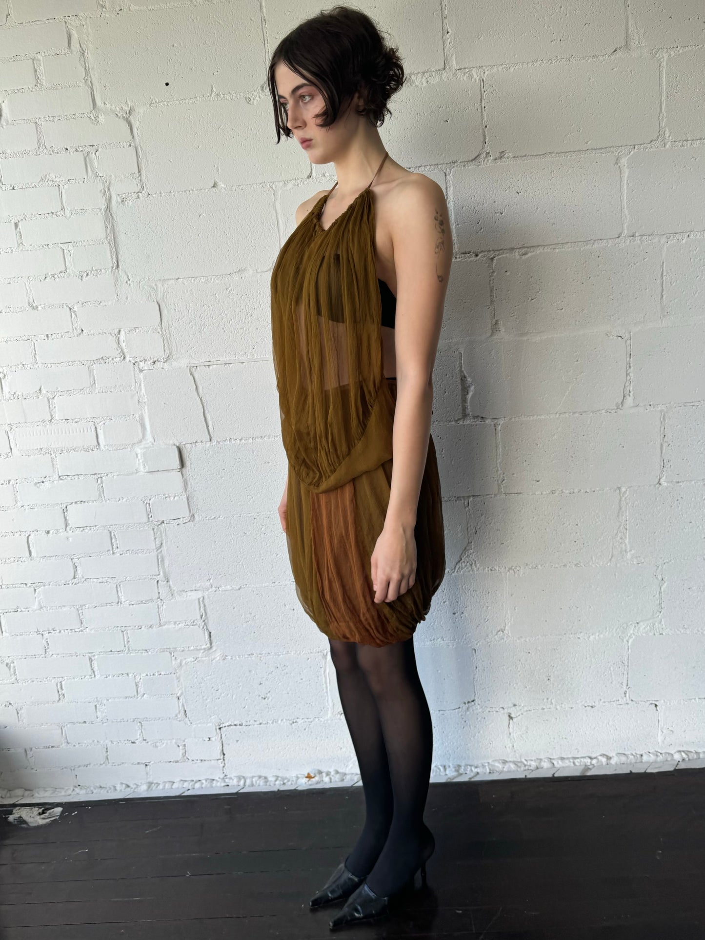 silk sheer dress / burnt orange