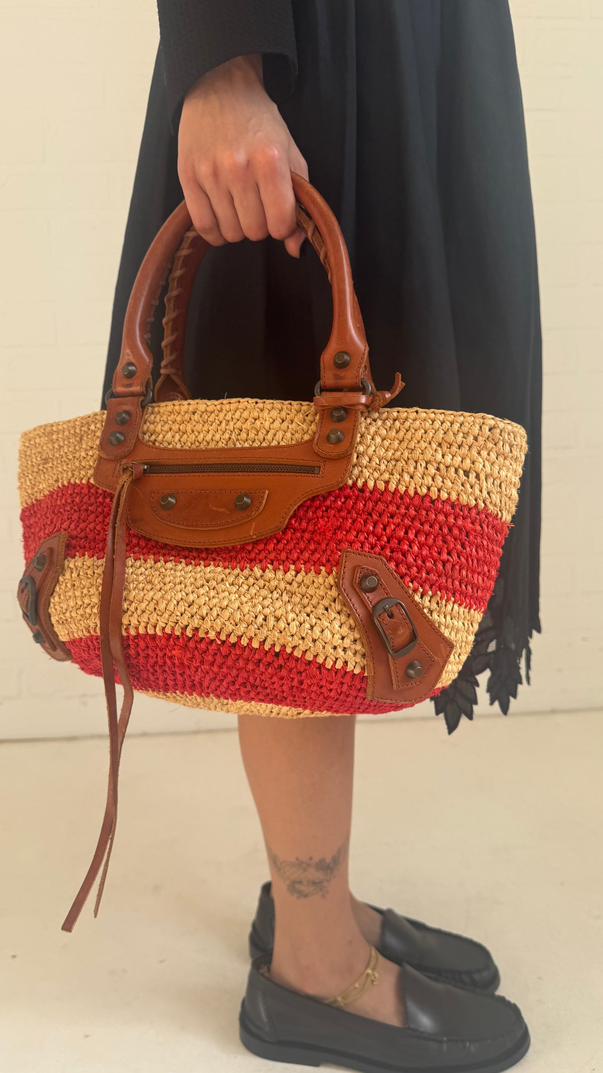 Moto Raffia Panier Basket Bag