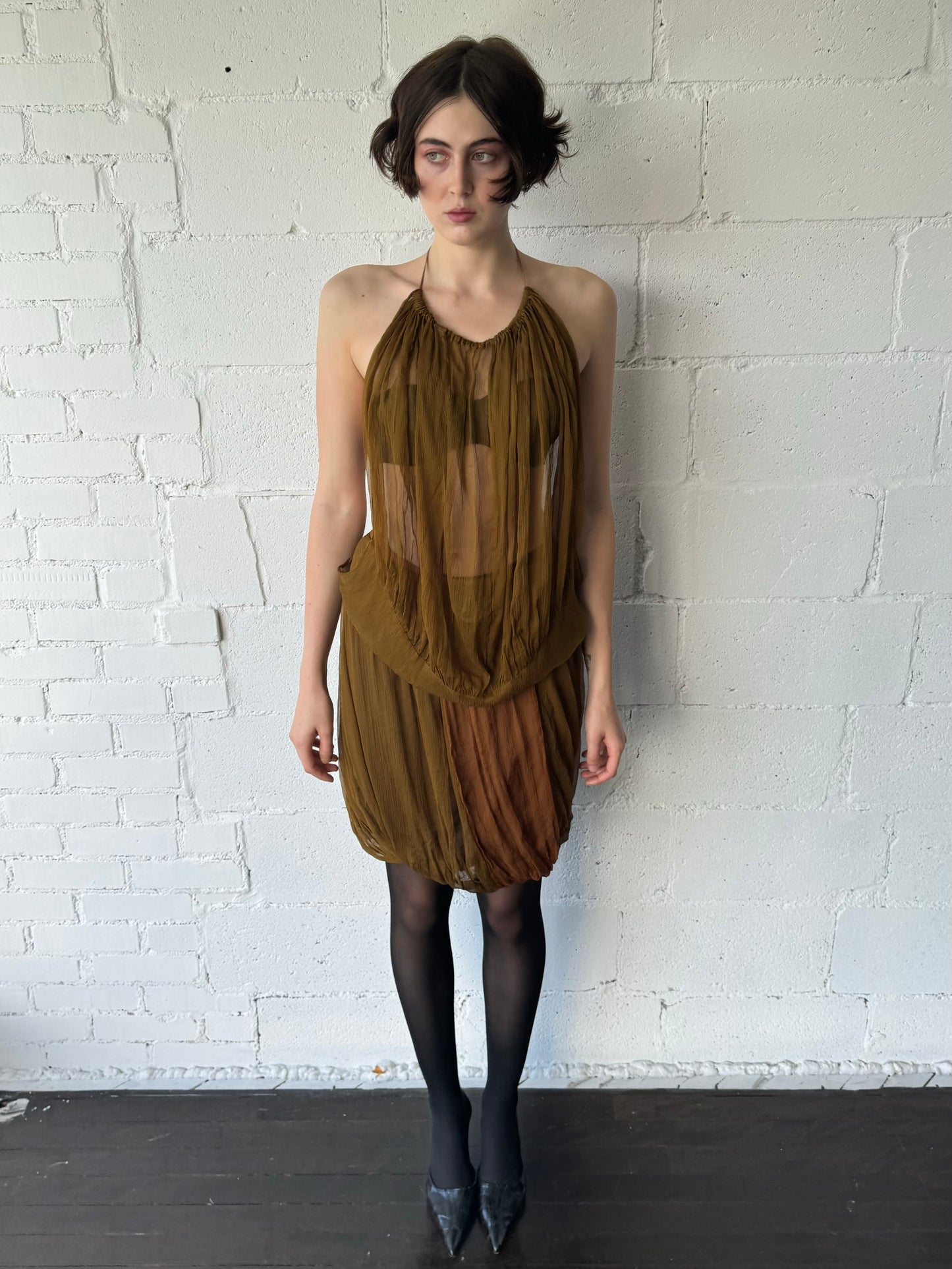 silk sheer dress / burnt orange