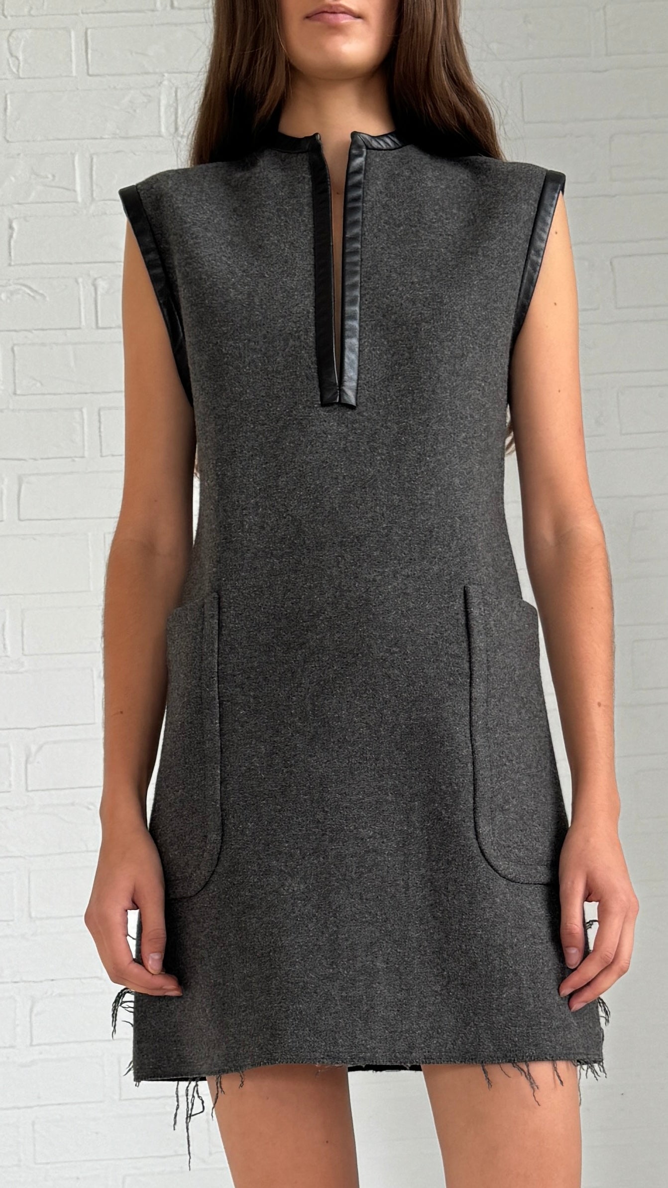 wool leather mini dress