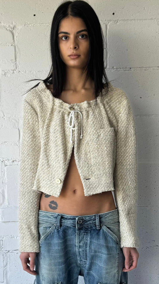 '02 wool silk cropped tweed jacket / beige