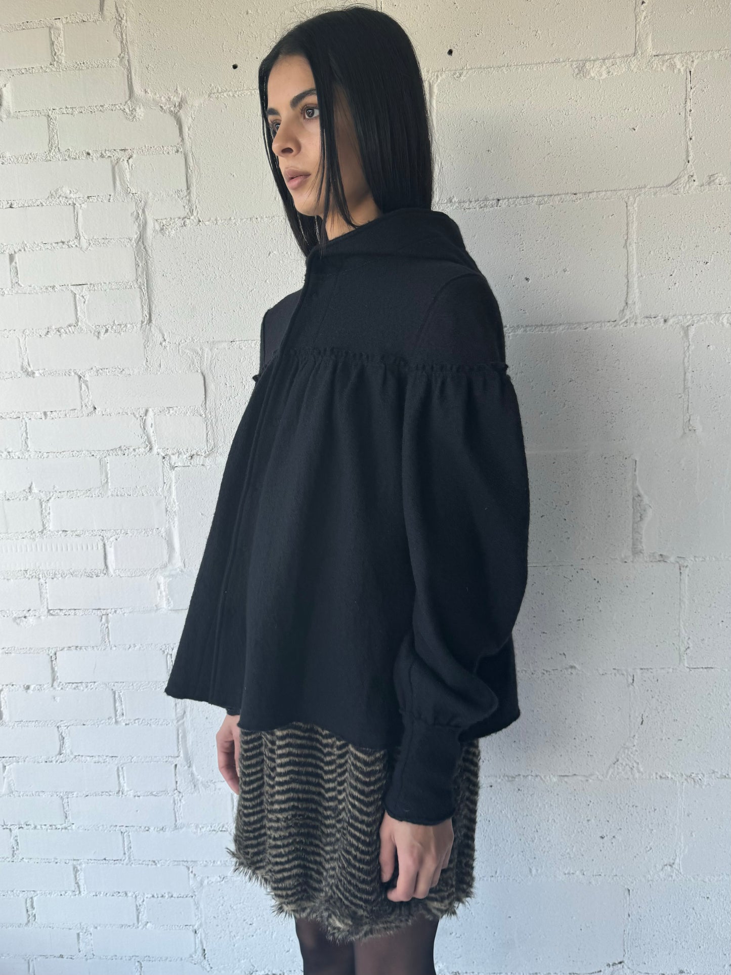 wool hoodie jacket / black