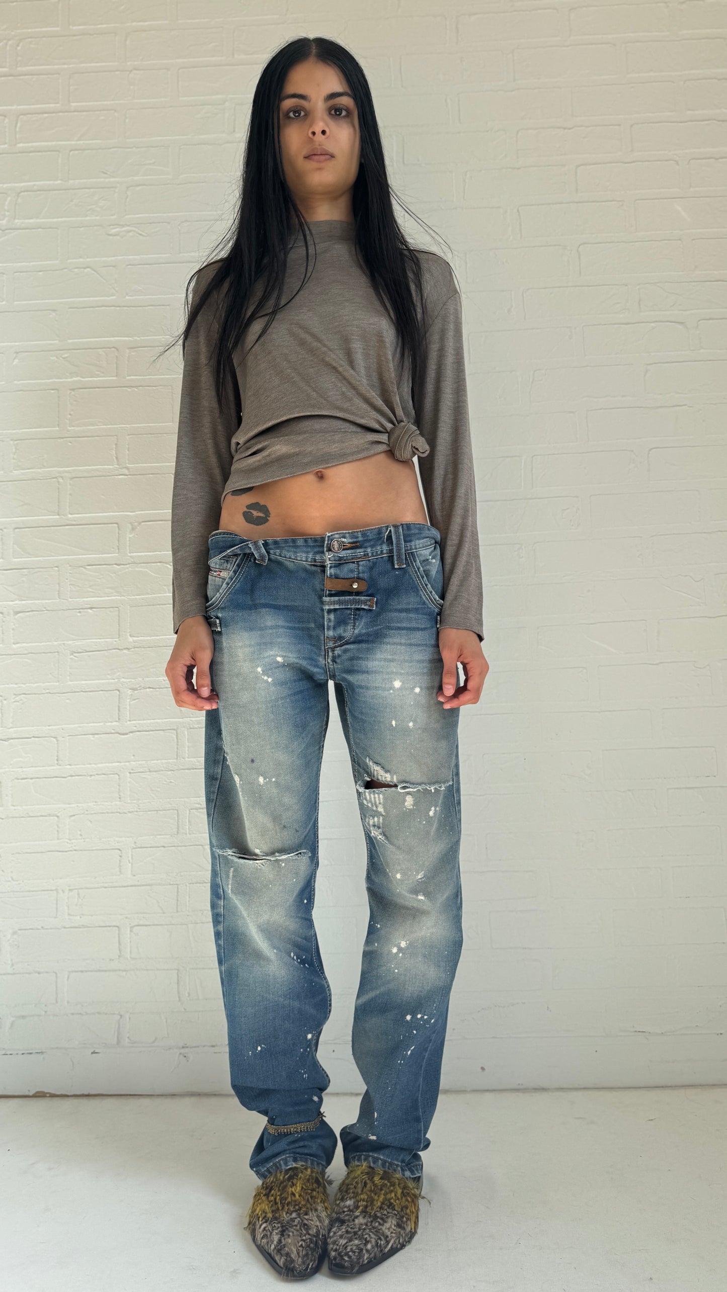 Silk Jersey Mock Neck Top Taupe