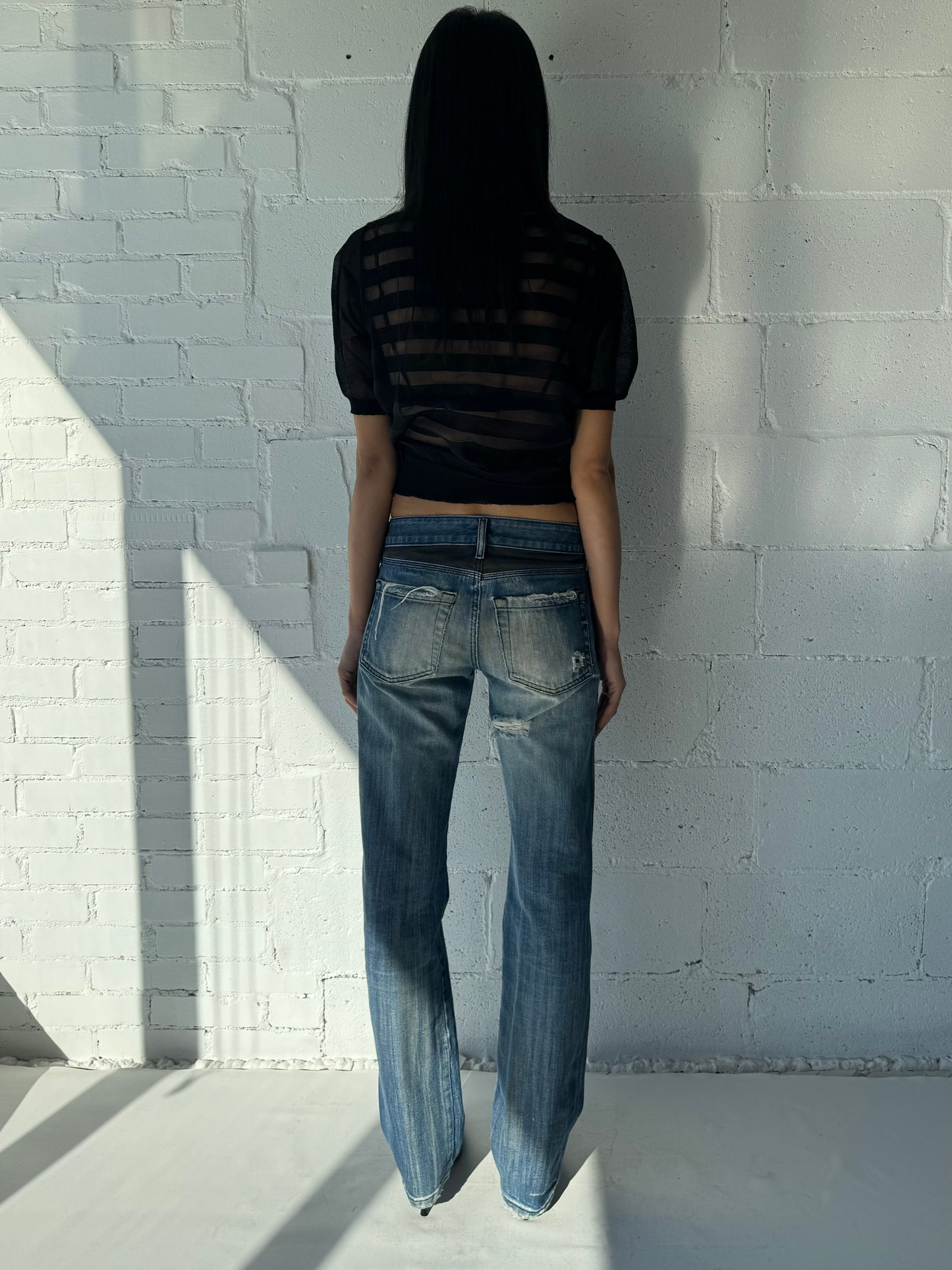 Distressed two tone jeans /s