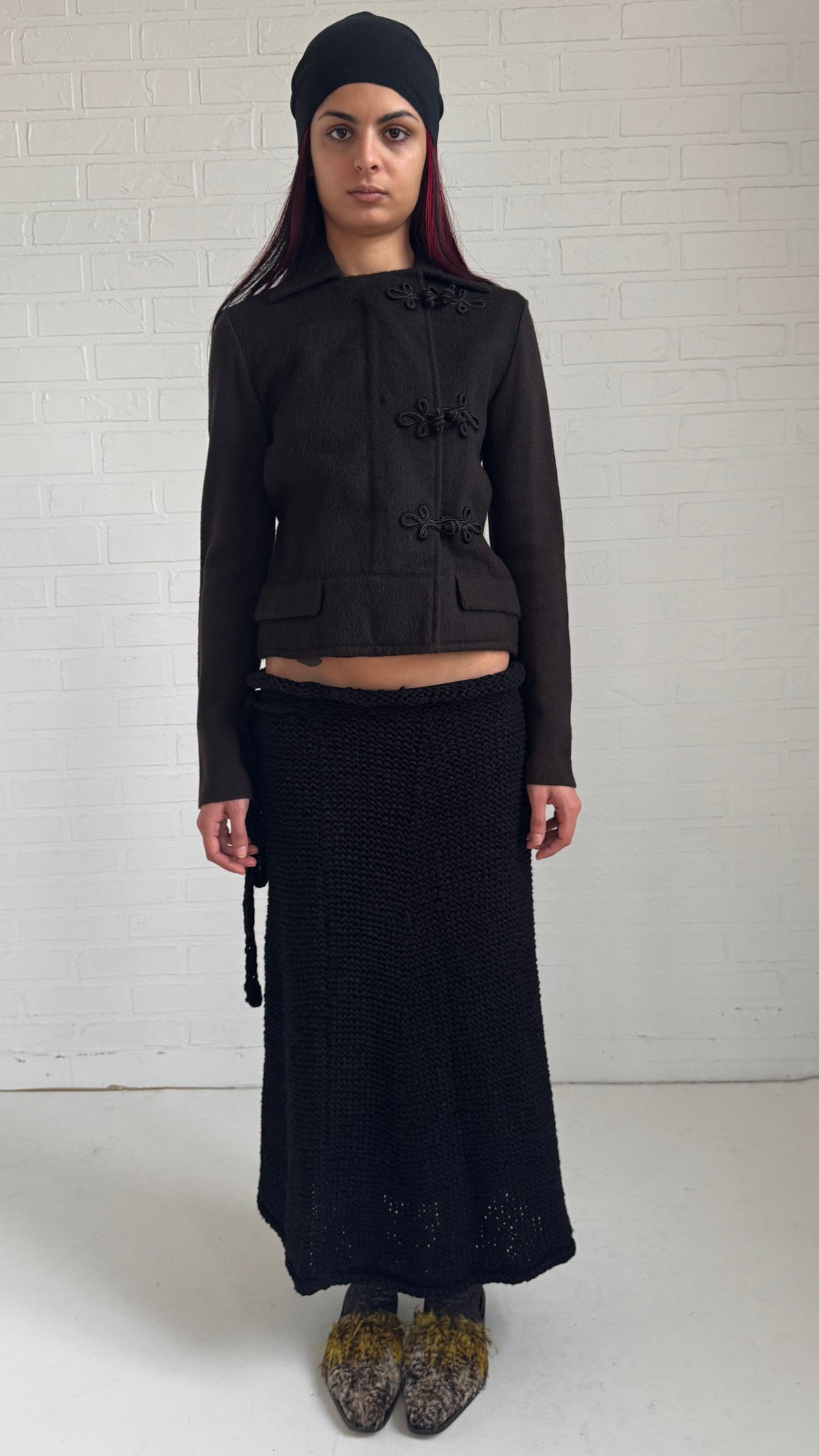 Wool & Alpaca Frog Closure Jacket in Dark Brown