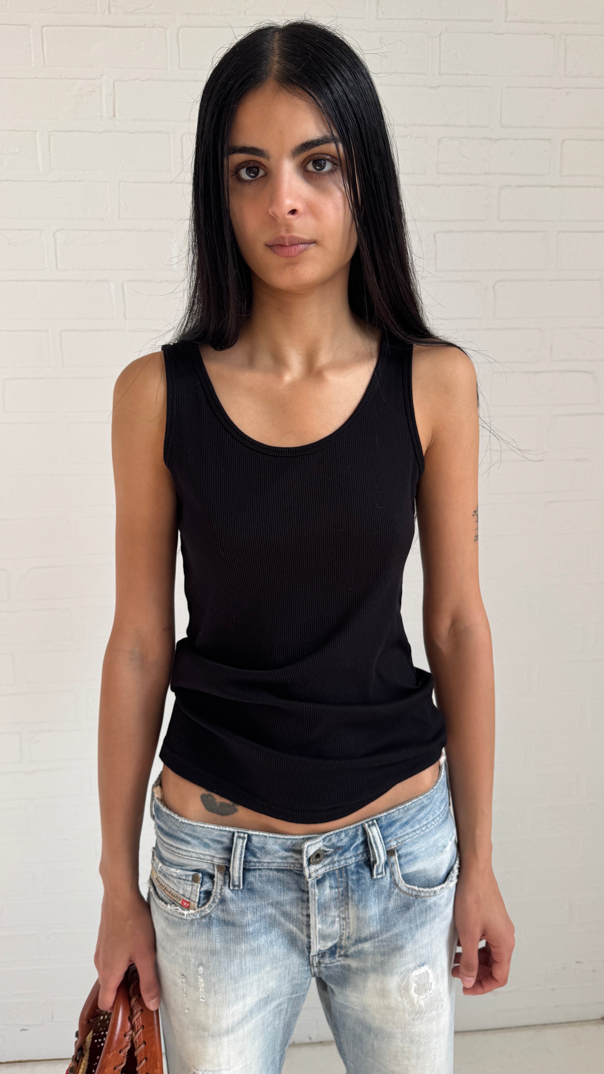 Ribbed Cotton Tank Top Black