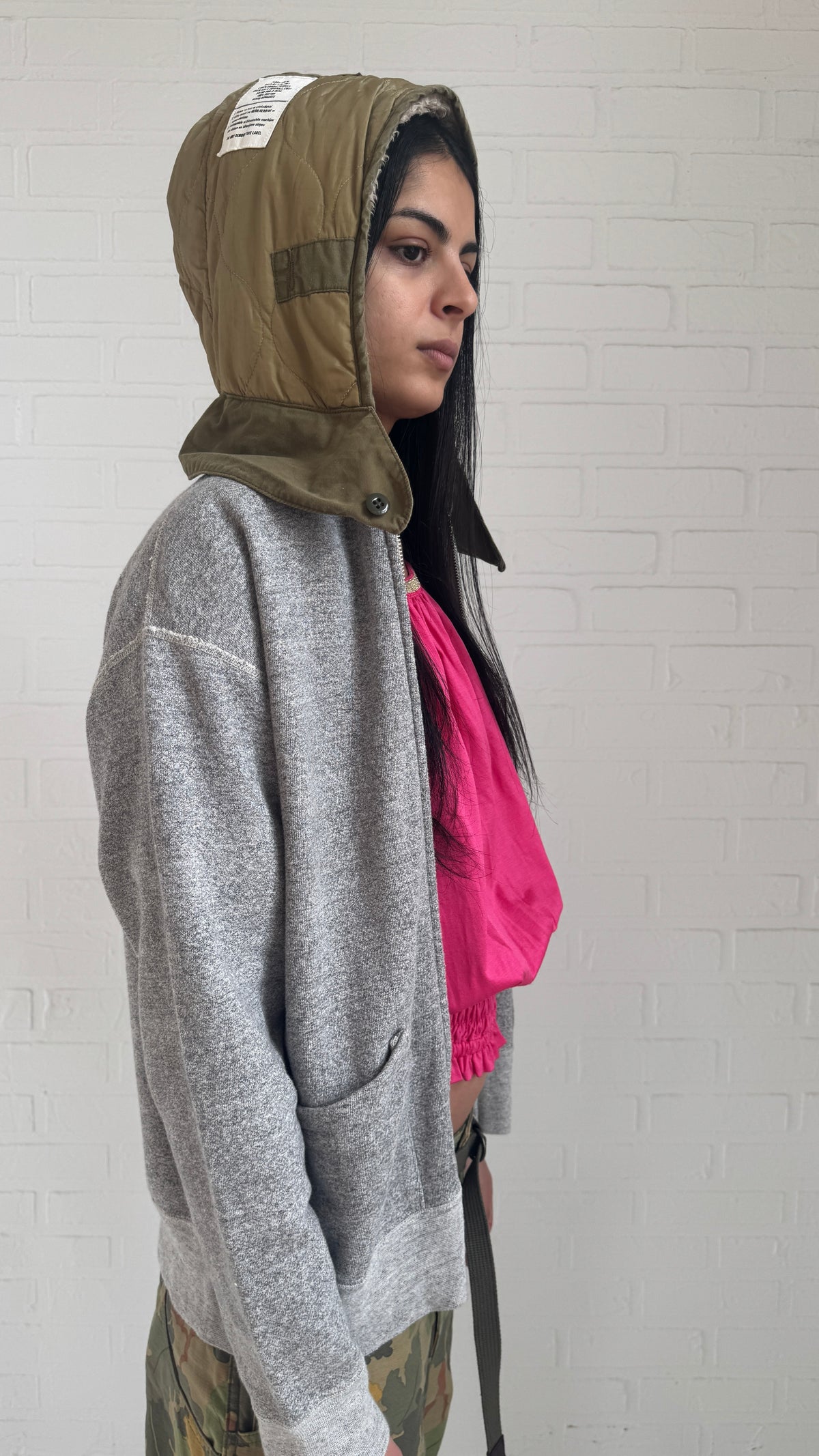 Quilted Hood Zip-Up Sweatshirt
