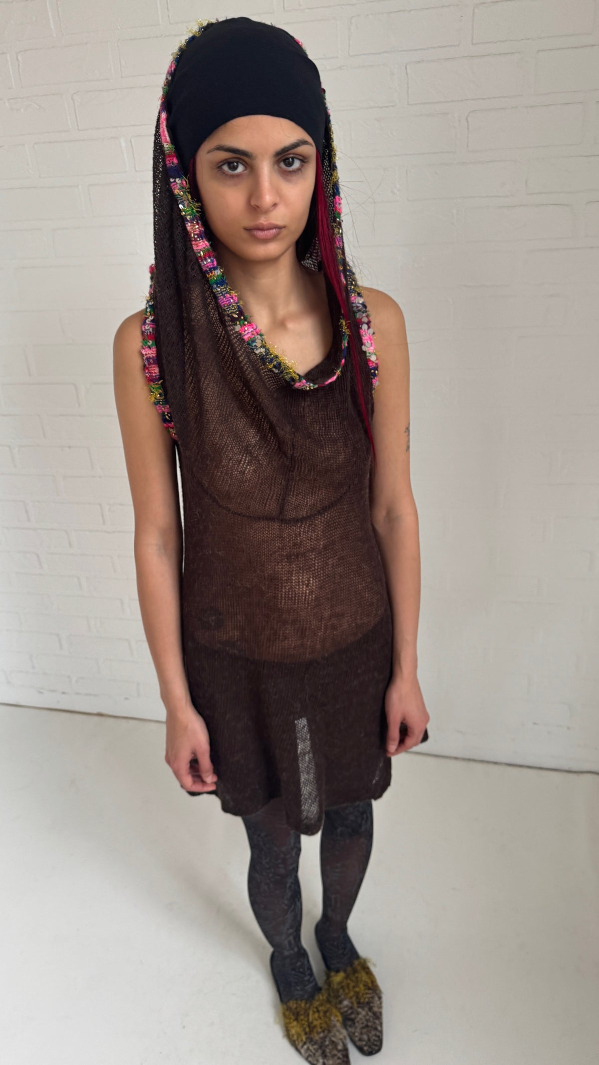 Plunge Neck Knit Mini Dress
