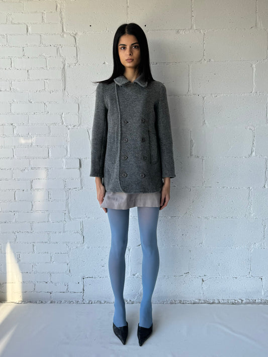 knit wool cropped pea coat / grey