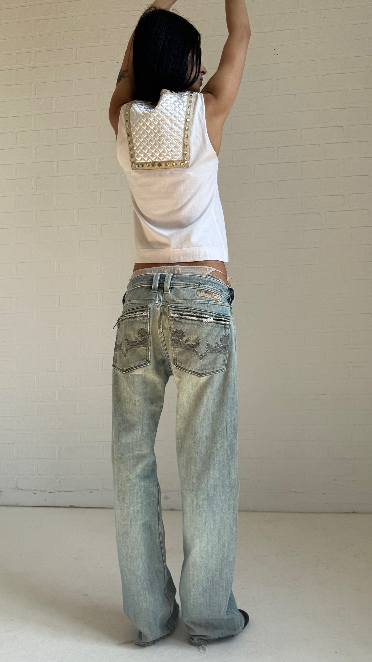 Embroidered Distressed Bootcut Jeans