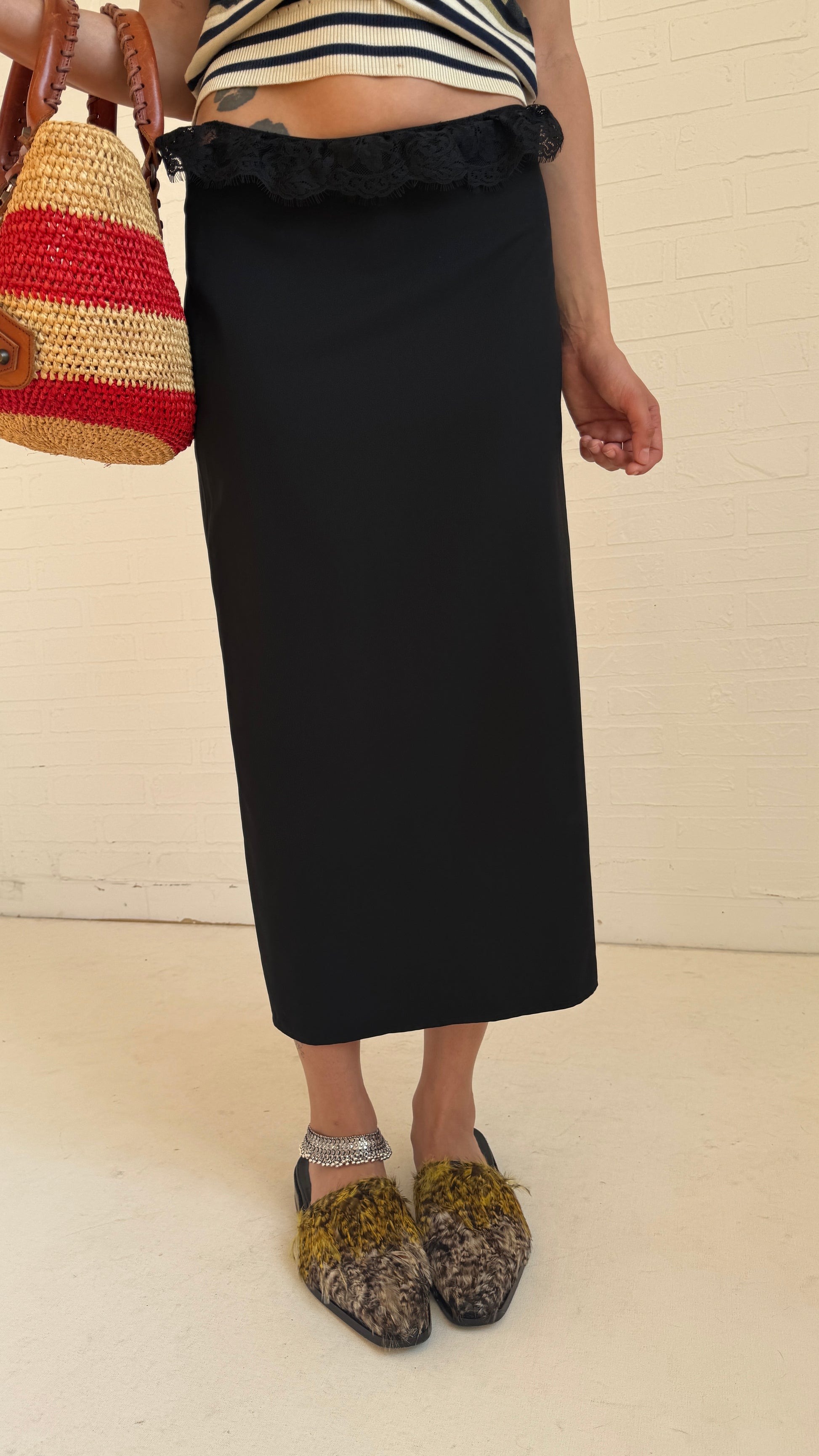Wool Gabardine Midi Skirt Black