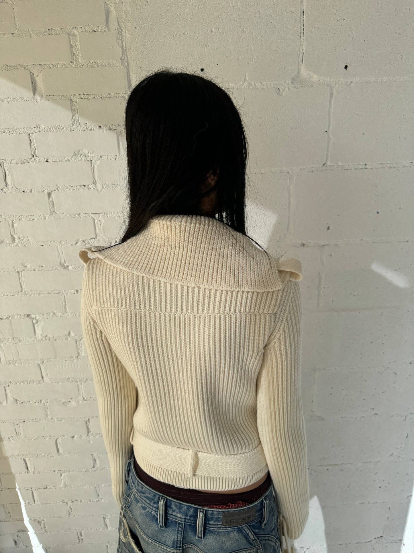 rib knit button jacket / cream