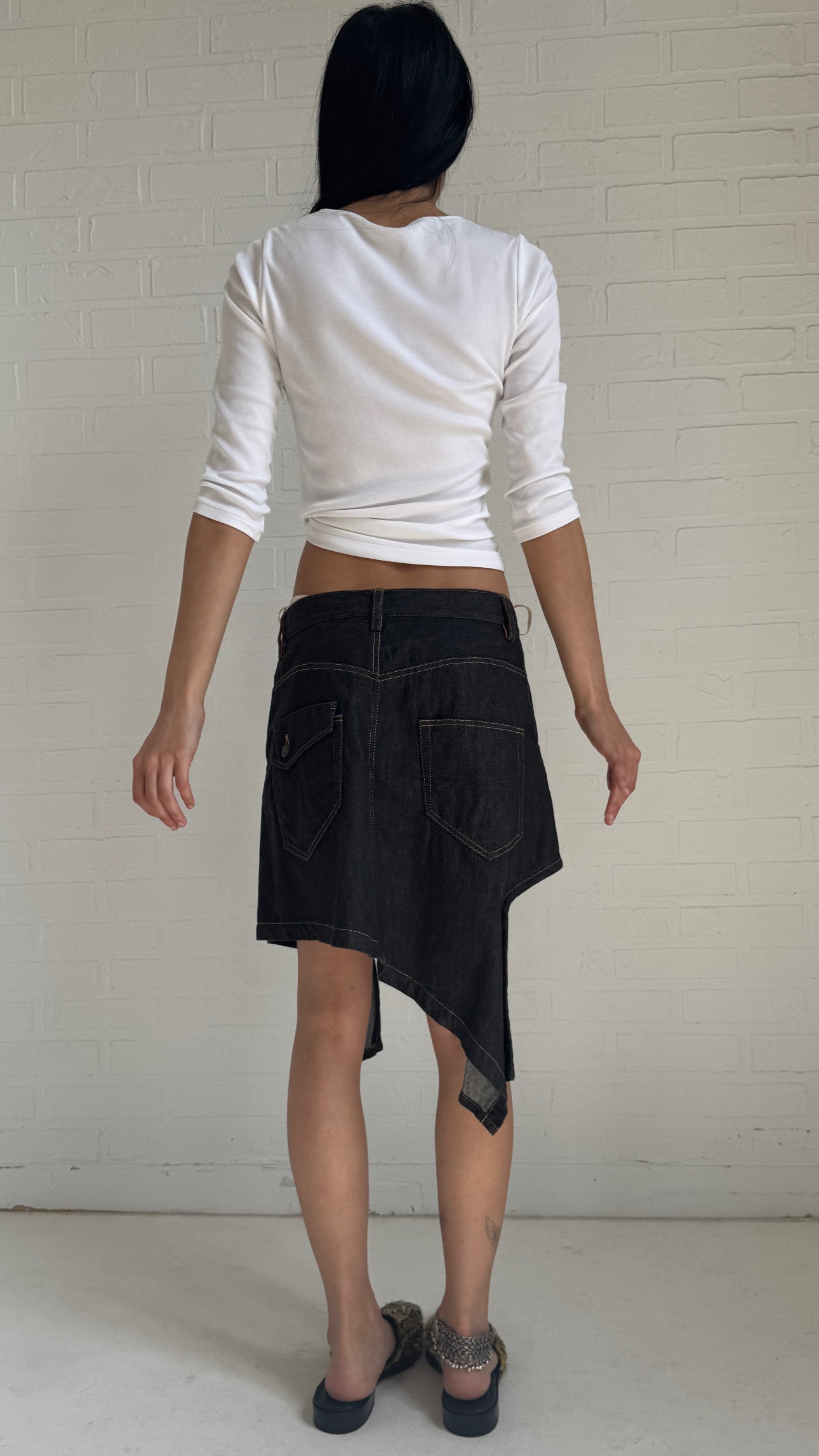 High-Low Denim Mini Skirt