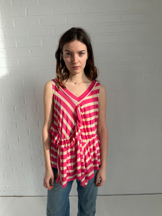 Sunaokuwahara striped knit jersey top in pink / off white