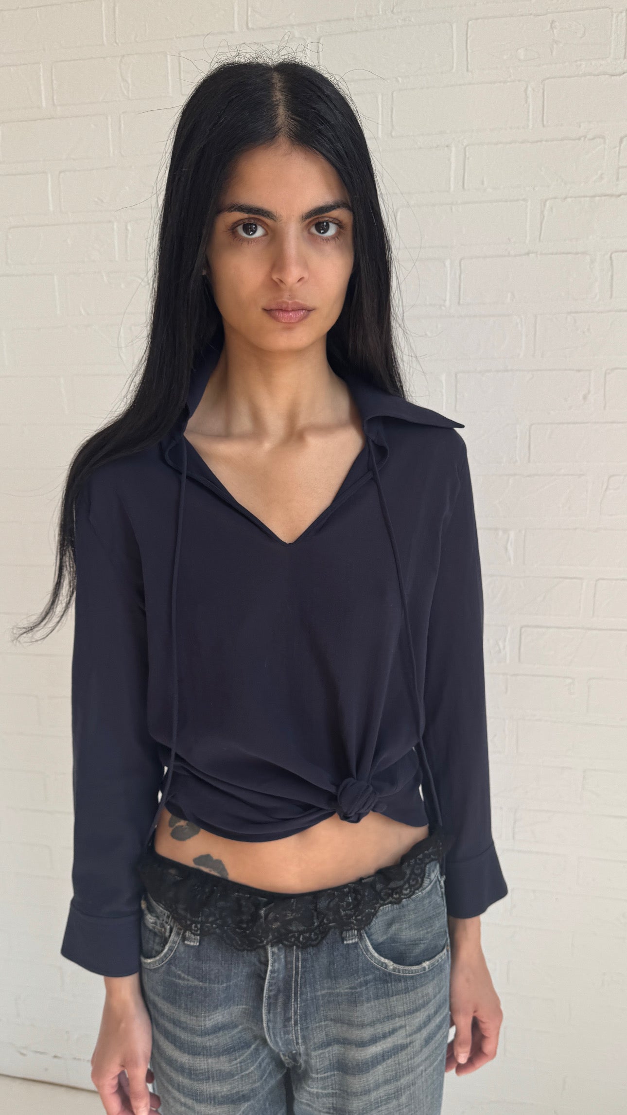 Open-Collar Blouse Navy