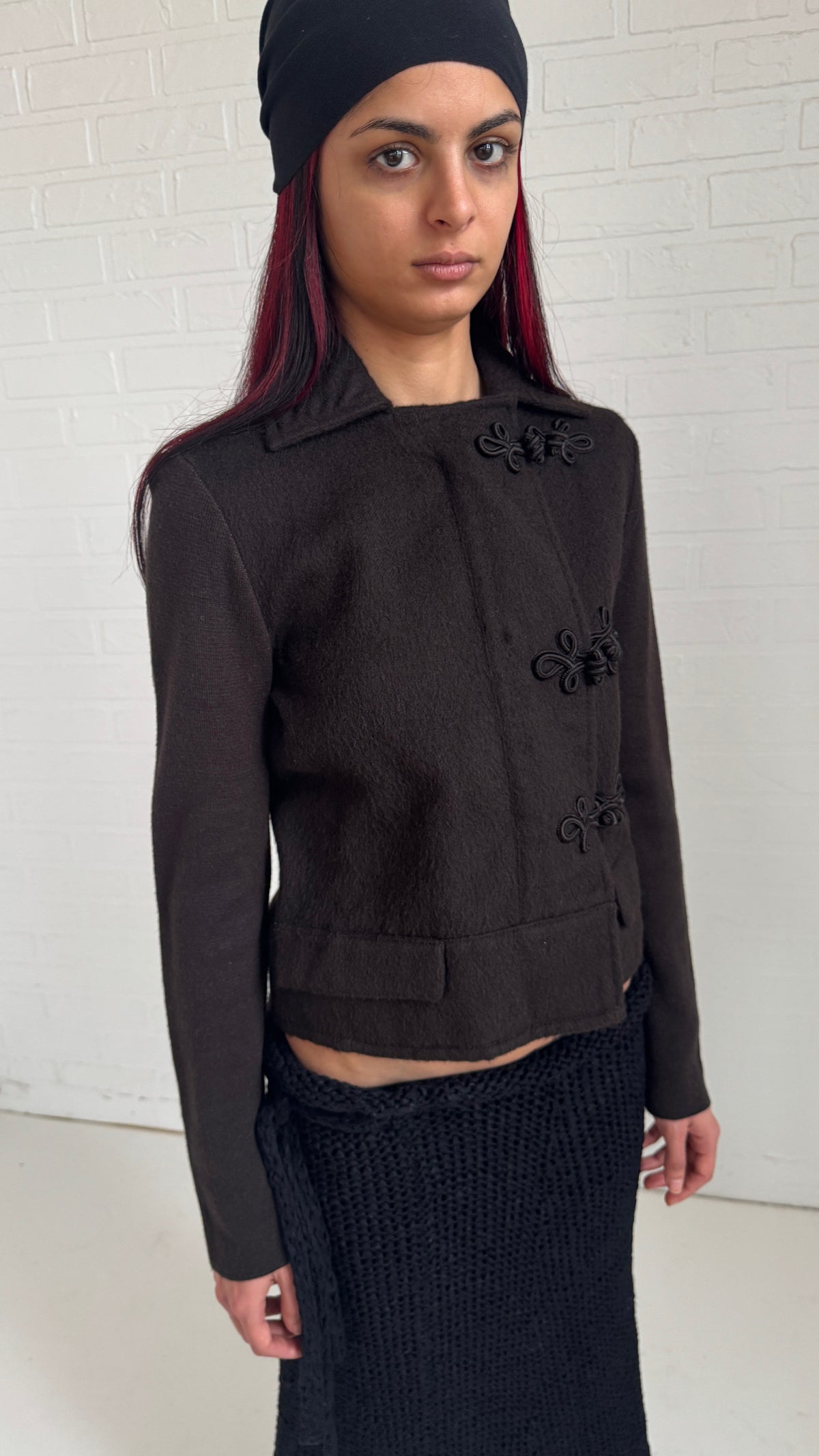 Wool & Alpaca Frog Closure Jacket in Dark Brown