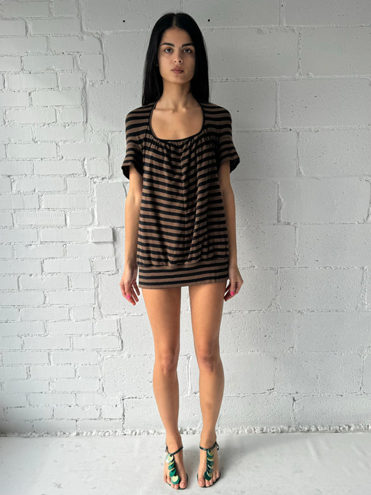 '07 stripe mini dress  / brown