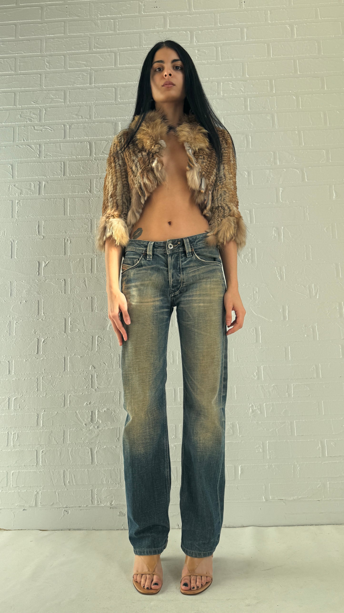 distressed embroidered pocket jeans