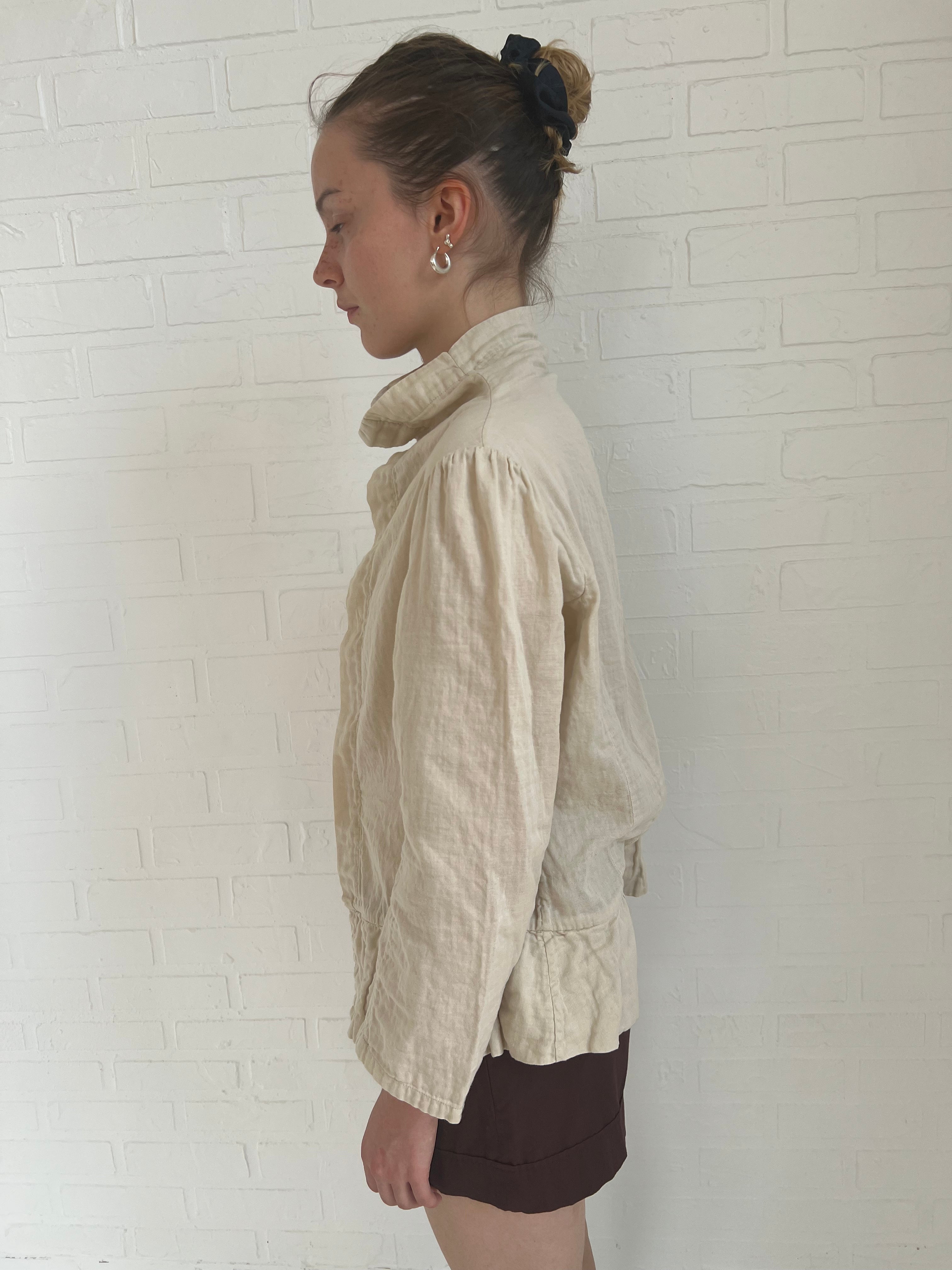 Plantation Issey Miyake frill shirt jacket in off white