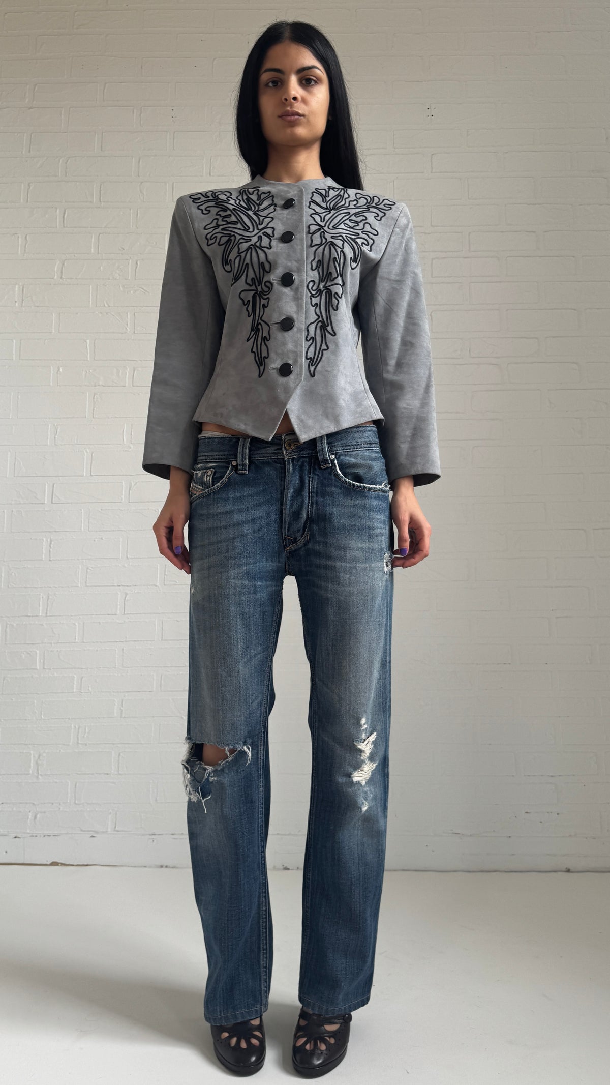 Distressed Dark Straight Jeans
