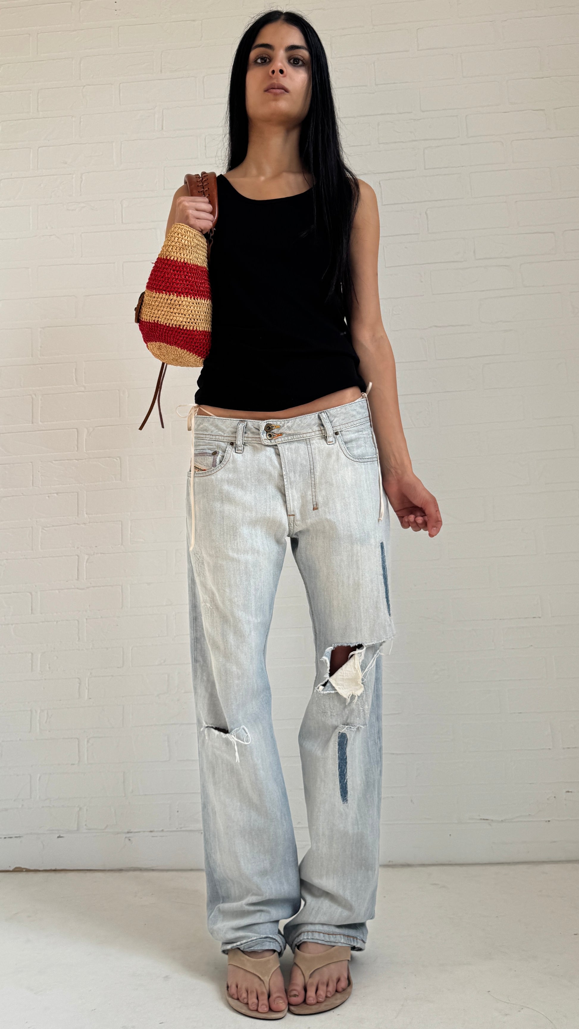 Distressed Embroidered Pockets Light Wash Jeans