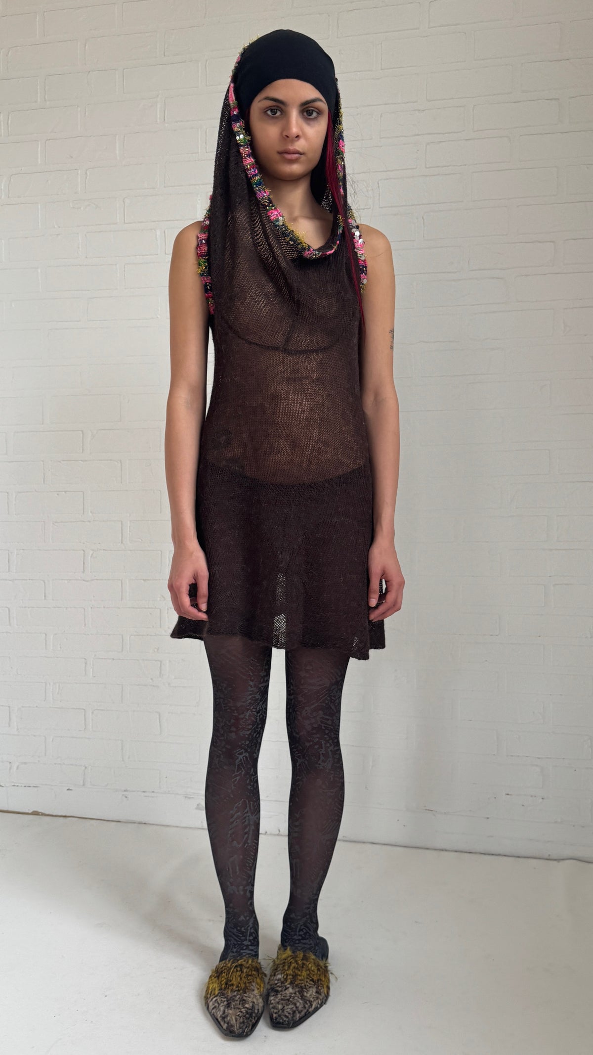 Plunge Neck Knit Mini Dress