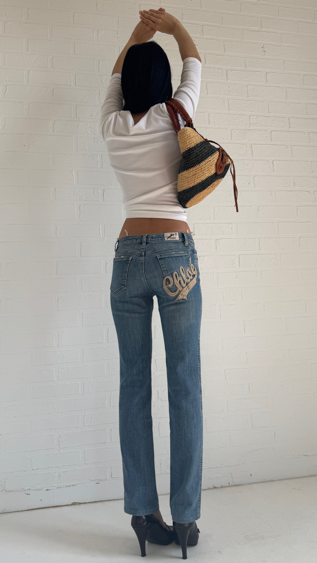 Embroidered Slim Straight-Leg Jeans