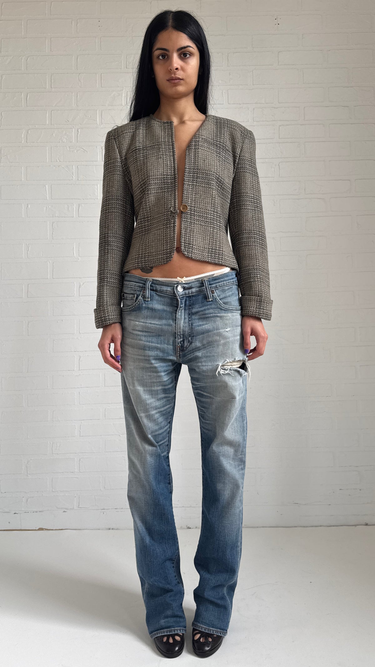 Plaid Wool Cropped Jacket