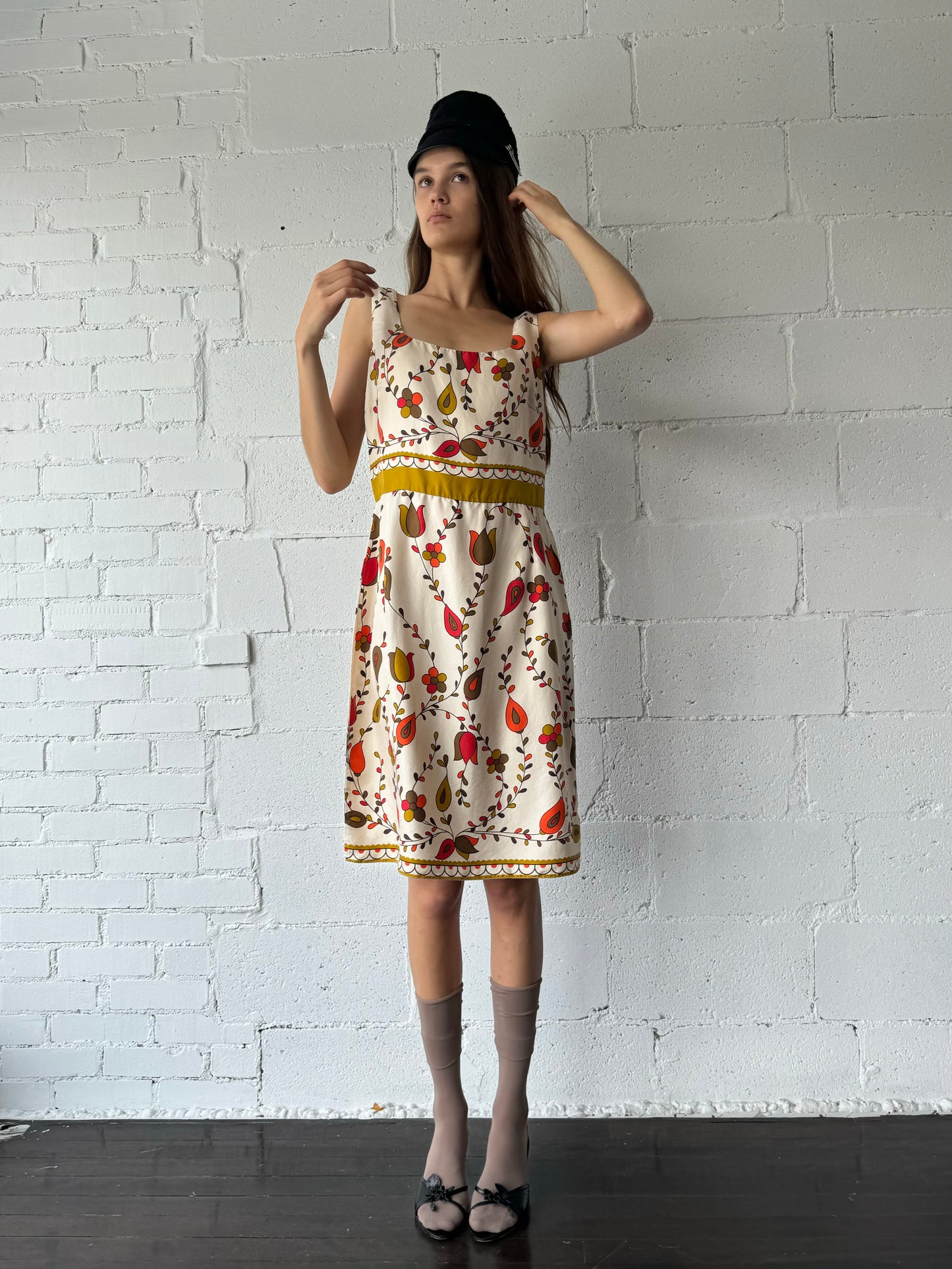 vintage silk floral sleeveless dress