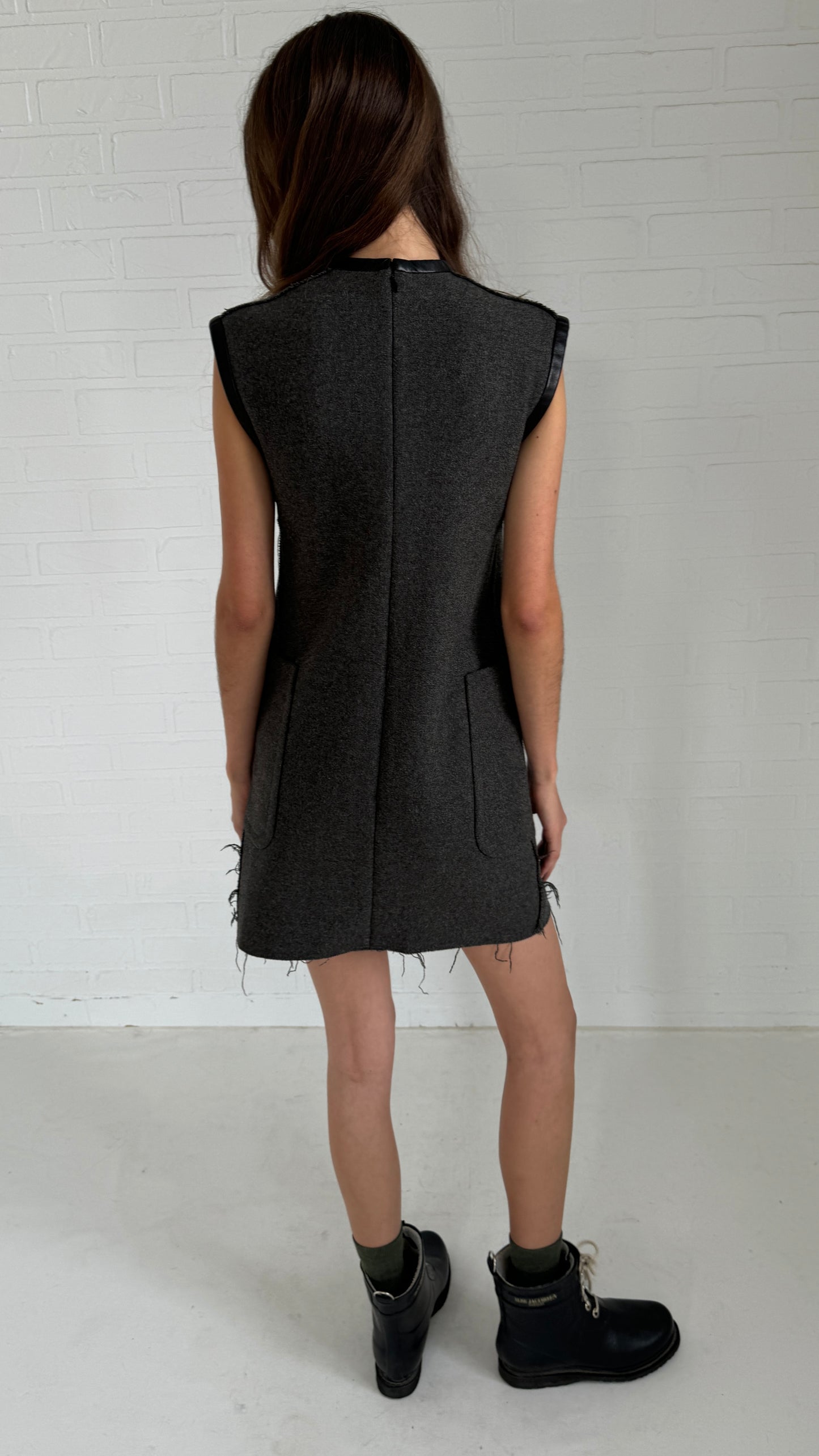 wool leather mini dress