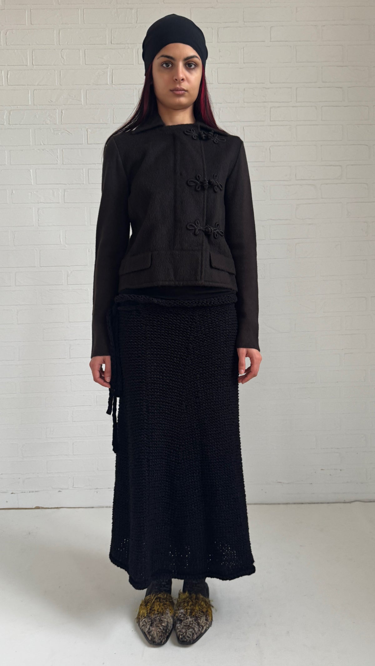 Wool & Alpaca Frog Closure Jacket in Dark Brown