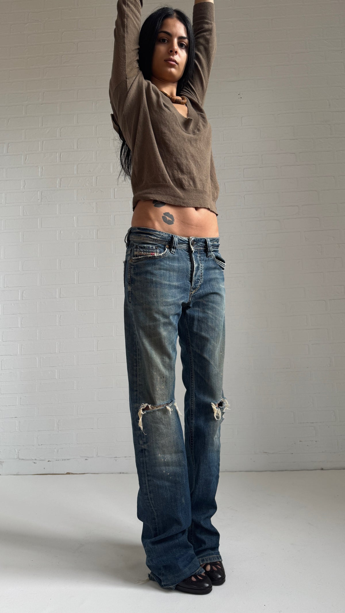 Distressed Dark Straight Leg Jeans
