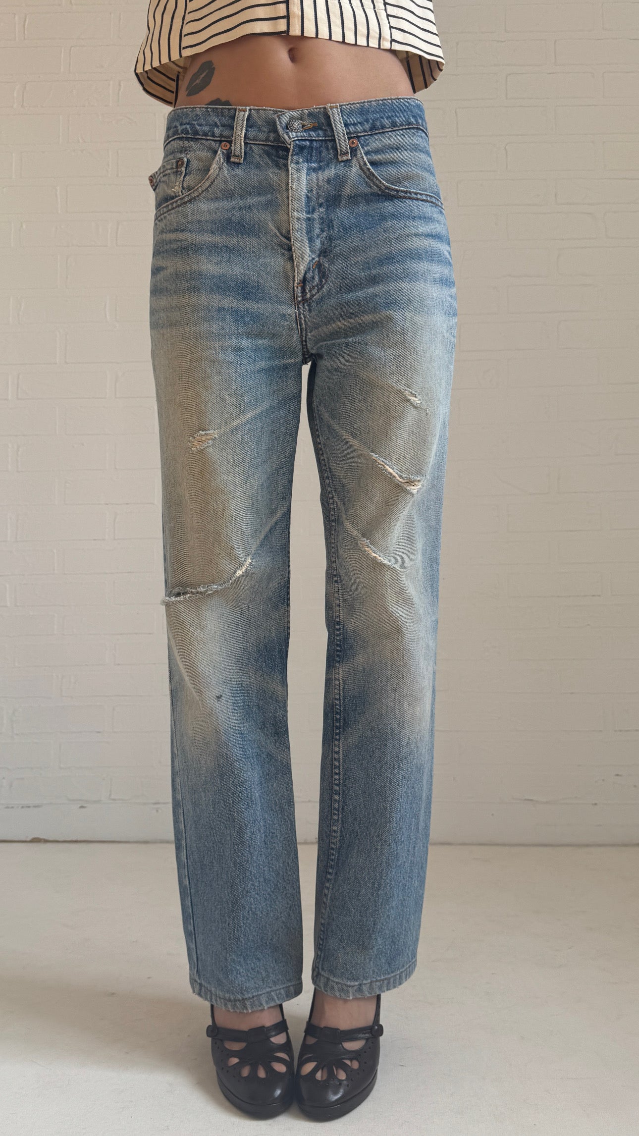 Distressed Straight-Leg Jeans
