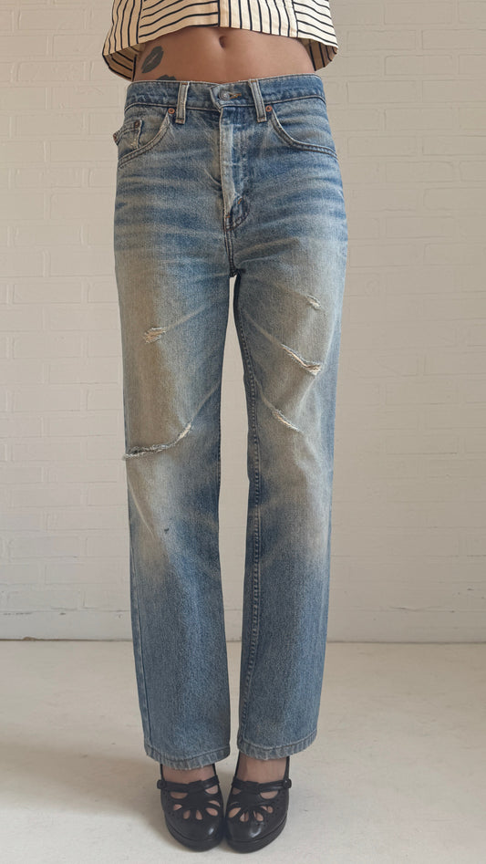 Distressed Straight-Leg Jeans