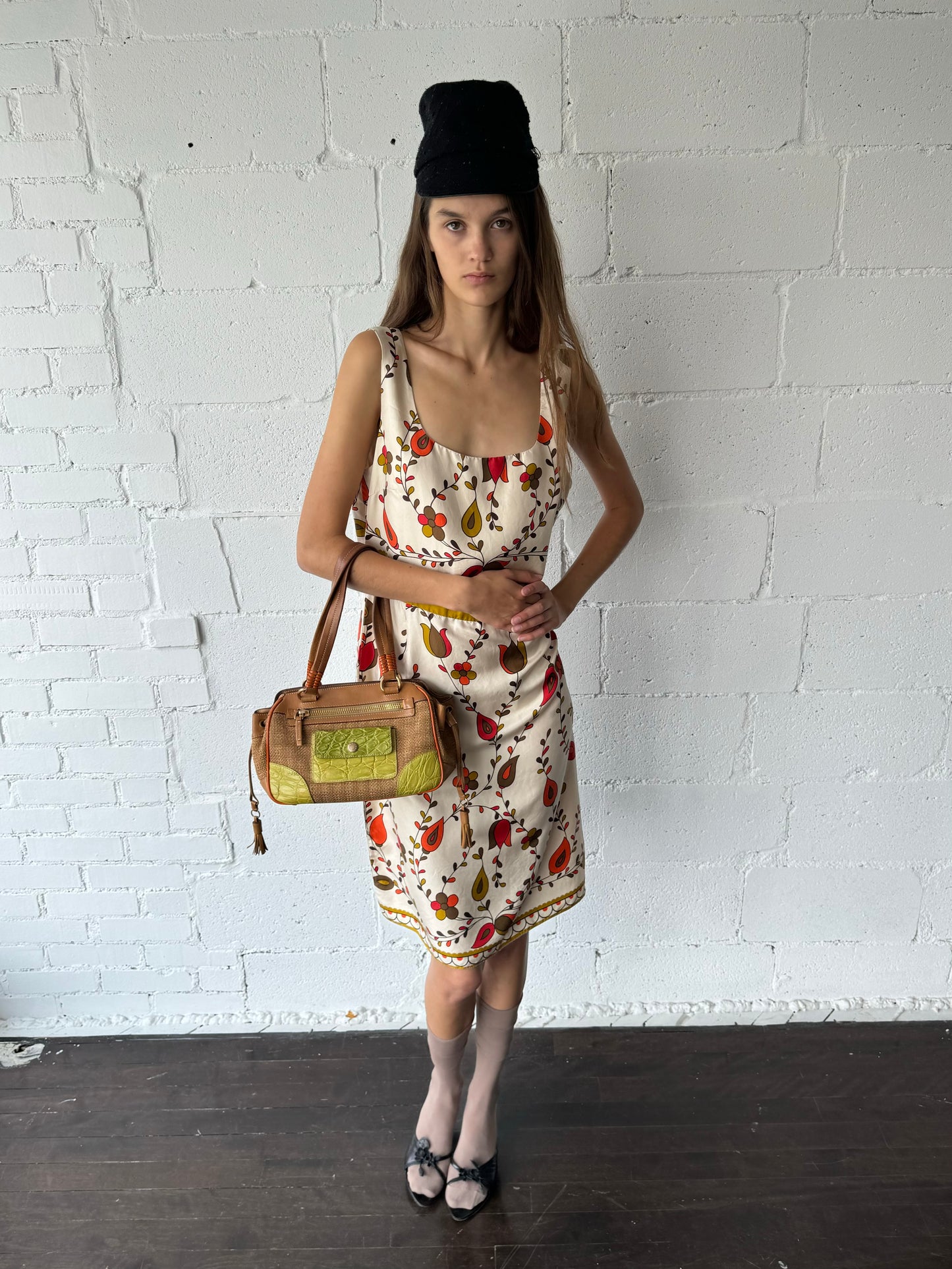 vintage silk floral sleeveless dress