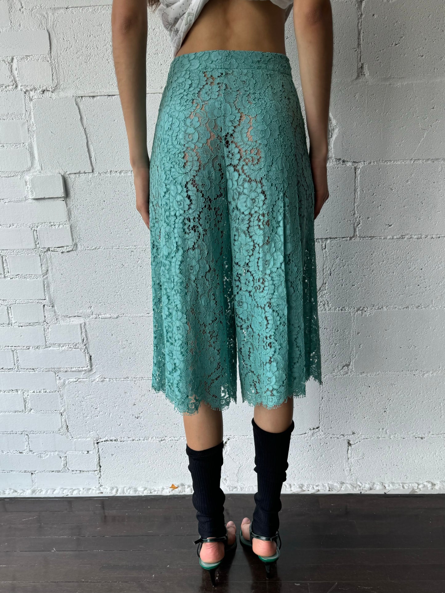 lace high rise shorts  / teal