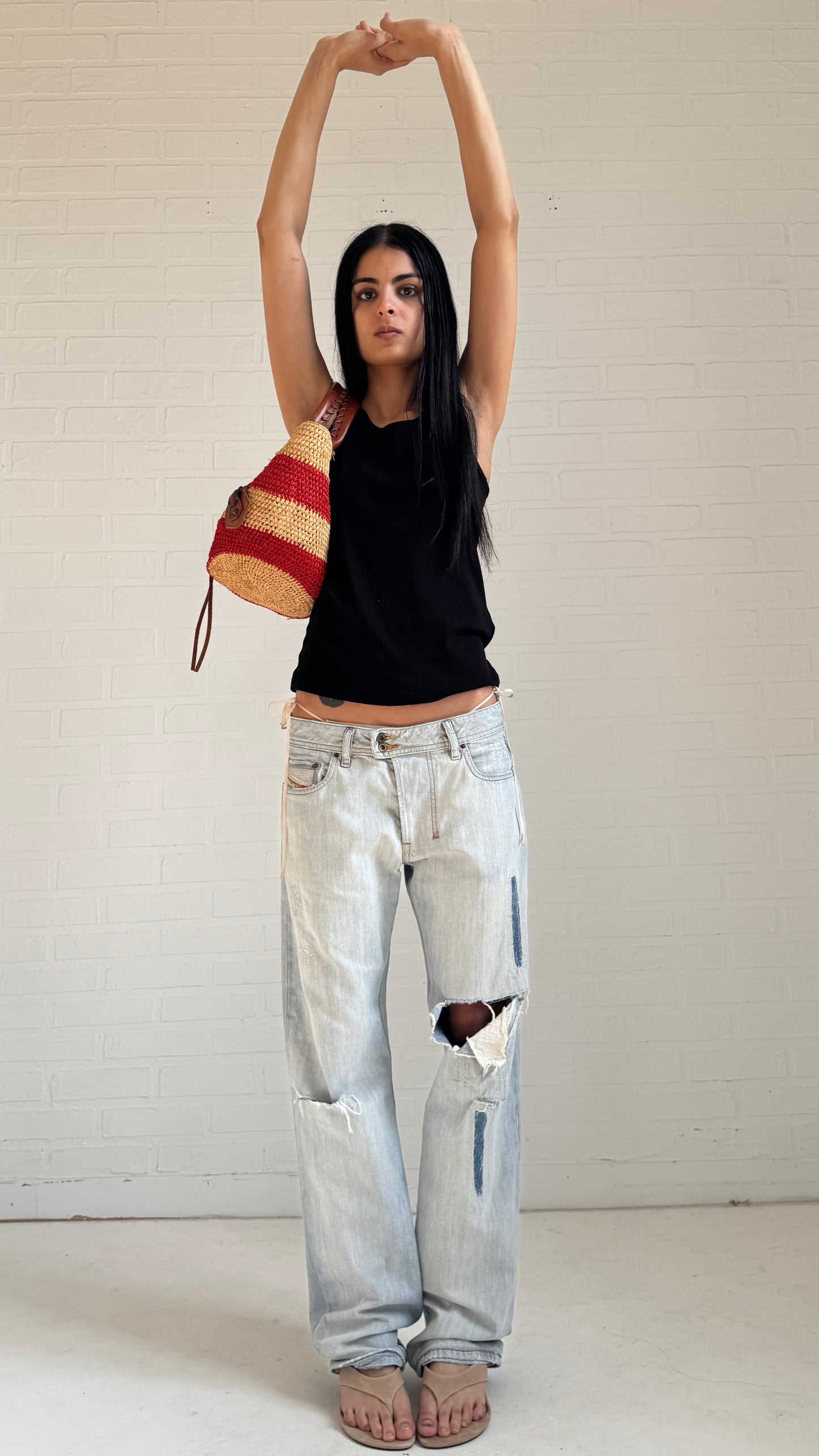 Distressed Embroidered Pockets Light Wash Jeans